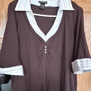 Brown sweater with built in button down